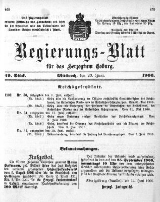 Regierungs-Blatt für das Herzogtum Coburg (Coburger Regierungs-Blatt) Mittwoch 20. Juni 1906