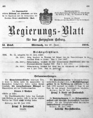 Regierungs-Blatt für das Herzogtum Coburg (Coburger Regierungs-Blatt) Mittwoch 27. Juni 1906