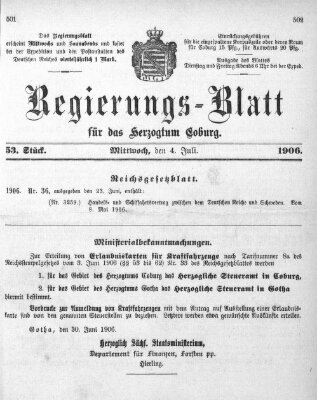 Regierungs-Blatt für das Herzogtum Coburg (Coburger Regierungs-Blatt) Mittwoch 4. Juli 1906