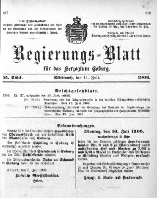 Regierungs-Blatt für das Herzogtum Coburg (Coburger Regierungs-Blatt) Mittwoch 11. Juli 1906