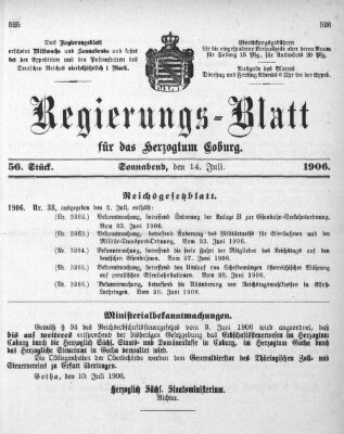 Regierungs-Blatt für das Herzogtum Coburg (Coburger Regierungs-Blatt) Samstag 14. Juli 1906