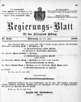 Regierungs-Blatt für das Herzogtum Coburg (Coburger Regierungs-Blatt) Mittwoch 18. Juli 1906