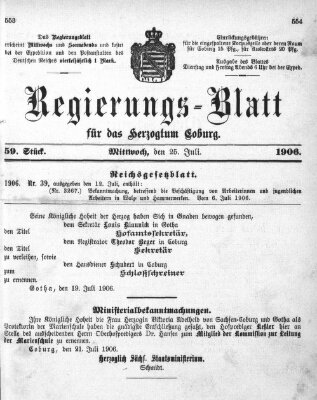 Regierungs-Blatt für das Herzogtum Coburg (Coburger Regierungs-Blatt) Mittwoch 25. Juli 1906