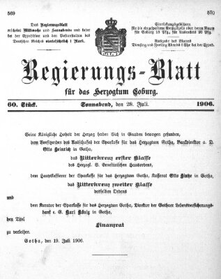 Regierungs-Blatt für das Herzogtum Coburg (Coburger Regierungs-Blatt) Samstag 28. Juli 1906