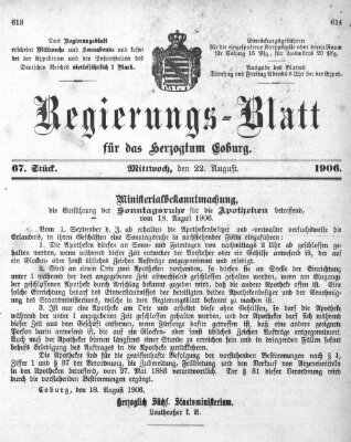 Regierungs-Blatt für das Herzogtum Coburg (Coburger Regierungs-Blatt) Mittwoch 22. August 1906