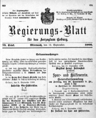 Regierungs-Blatt für das Herzogtum Coburg (Coburger Regierungs-Blatt) Mittwoch 12. September 1906