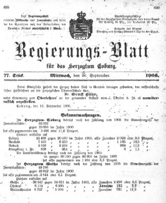 Regierungs-Blatt für das Herzogtum Coburg (Coburger Regierungs-Blatt) Mittwoch 26. September 1906