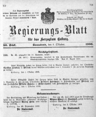 Regierungs-Blatt für das Herzogtum Coburg (Coburger Regierungs-Blatt) Samstag 6. Oktober 1906