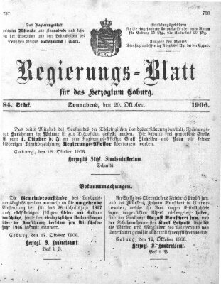 Regierungs-Blatt für das Herzogtum Coburg (Coburger Regierungs-Blatt) Samstag 20. Oktober 1906