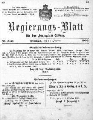 Regierungs-Blatt für das Herzogtum Coburg (Coburger Regierungs-Blatt) Mittwoch 24. Oktober 1906