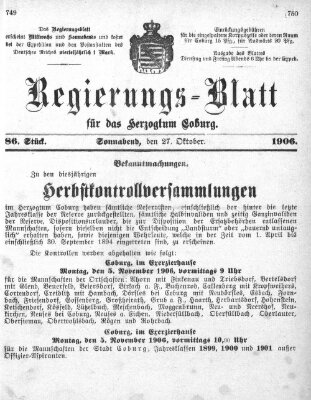 Regierungs-Blatt für das Herzogtum Coburg (Coburger Regierungs-Blatt) Samstag 27. Oktober 1906