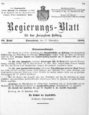 Regierungs-Blatt für das Herzogtum Coburg (Coburger Regierungs-Blatt) Samstag 17. November 1906