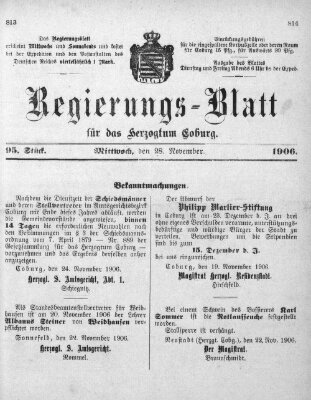 Regierungs-Blatt für das Herzogtum Coburg (Coburger Regierungs-Blatt) Mittwoch 28. November 1906