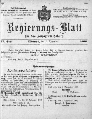 Regierungs-Blatt für das Herzogtum Coburg (Coburger Regierungs-Blatt) Mittwoch 5. Dezember 1906