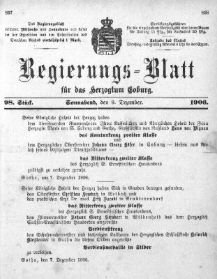 Regierungs-Blatt für das Herzogtum Coburg (Coburger Regierungs-Blatt) Samstag 8. Dezember 1906