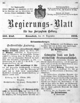 Regierungs-Blatt für das Herzogtum Coburg (Coburger Regierungs-Blatt) Samstag 15. Dezember 1906