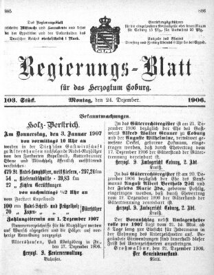 Regierungs-Blatt für das Herzogtum Coburg (Coburger Regierungs-Blatt) Montag 24. Dezember 1906