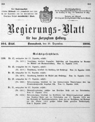 Regierungs-Blatt für das Herzogtum Coburg (Coburger Regierungs-Blatt) Samstag 29. Dezember 1906