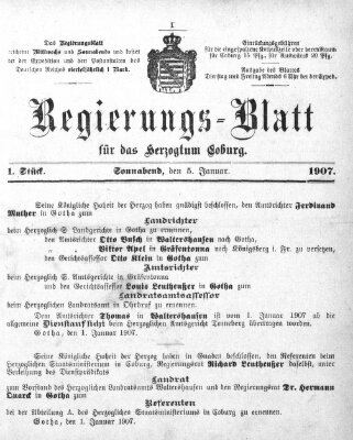 Regierungs-Blatt für das Herzogtum Coburg (Coburger Regierungs-Blatt) Samstag 5. Januar 1907