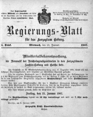 Regierungs-Blatt für das Herzogtum Coburg (Coburger Regierungs-Blatt) Mittwoch 16. Januar 1907