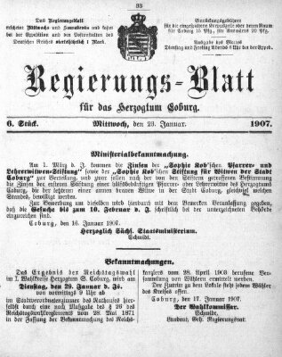 Regierungs-Blatt für das Herzogtum Coburg (Coburger Regierungs-Blatt) Mittwoch 23. Januar 1907