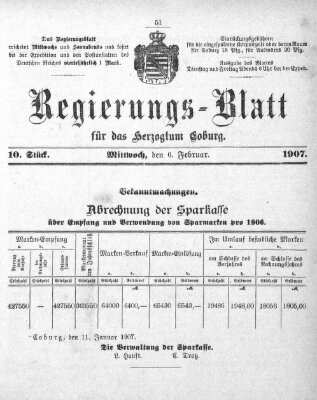 Regierungs-Blatt für das Herzogtum Coburg (Coburger Regierungs-Blatt) Mittwoch 6. Februar 1907