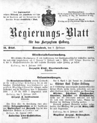 Regierungs-Blatt für das Herzogtum Coburg (Coburger Regierungs-Blatt) Samstag 9. Februar 1907