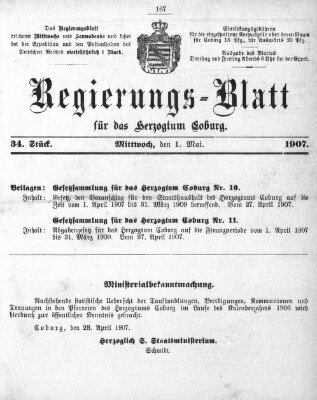 Regierungs-Blatt für das Herzogtum Coburg (Coburger Regierungs-Blatt) Mittwoch 1. Mai 1907