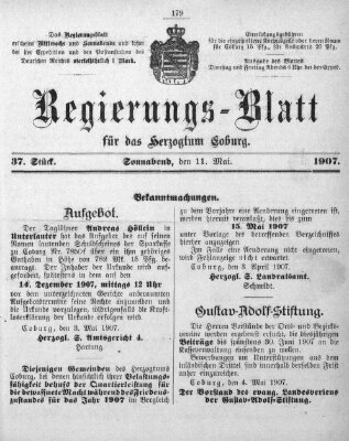 Regierungs-Blatt für das Herzogtum Coburg (Coburger Regierungs-Blatt) Samstag 11. Mai 1907