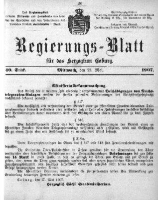 Regierungs-Blatt für das Herzogtum Coburg (Coburger Regierungs-Blatt) Mittwoch 22. Mai 1907