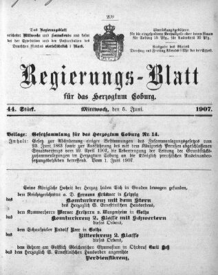 Regierungs-Blatt für das Herzogtum Coburg (Coburger Regierungs-Blatt) Mittwoch 5. Juni 1907