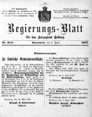 Regierungs-Blatt für das Herzogtum Coburg (Coburger Regierungs-Blatt) Samstag 8. Juni 1907