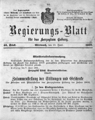 Regierungs-Blatt für das Herzogtum Coburg (Coburger Regierungs-Blatt) Mittwoch 12. Juni 1907