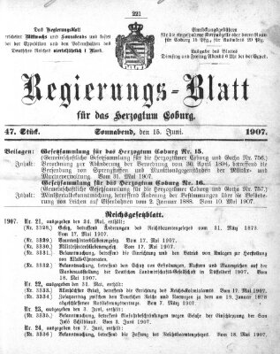 Regierungs-Blatt für das Herzogtum Coburg (Coburger Regierungs-Blatt) Samstag 15. Juni 1907