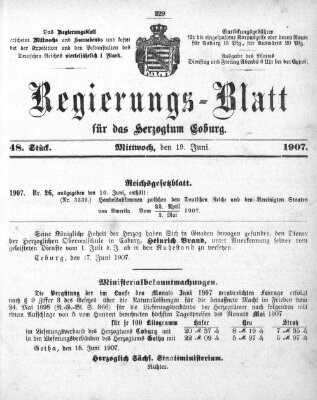 Regierungs-Blatt für das Herzogtum Coburg (Coburger Regierungs-Blatt) Mittwoch 19. Juni 1907