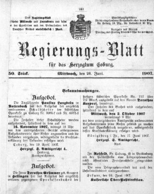 Regierungs-Blatt für das Herzogtum Coburg (Coburger Regierungs-Blatt) Mittwoch 26. Juni 1907