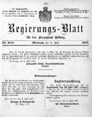 Regierungs-Blatt für das Herzogtum Coburg (Coburger Regierungs-Blatt) Mittwoch 10. Juli 1907