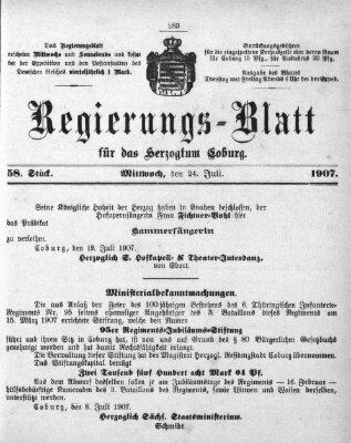 Regierungs-Blatt für das Herzogtum Coburg (Coburger Regierungs-Blatt) Mittwoch 24. Juli 1907