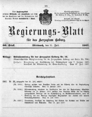 Regierungs-Blatt für das Herzogtum Coburg (Coburger Regierungs-Blatt) Mittwoch 31. Juli 1907