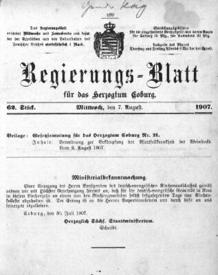 Regierungs-Blatt für das Herzogtum Coburg (Coburger Regierungs-Blatt) Mittwoch 7. August 1907