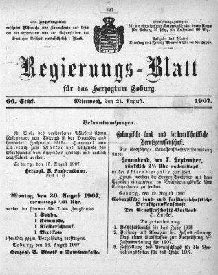 Regierungs-Blatt für das Herzogtum Coburg (Coburger Regierungs-Blatt) Mittwoch 21. August 1907