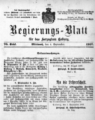 Regierungs-Blatt für das Herzogtum Coburg (Coburger Regierungs-Blatt) Mittwoch 4. September 1907