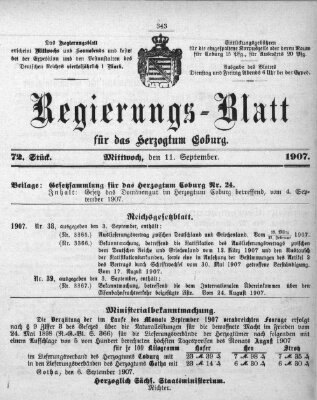 Regierungs-Blatt für das Herzogtum Coburg (Coburger Regierungs-Blatt) Mittwoch 11. September 1907