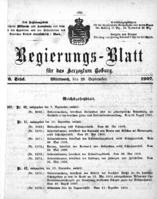 Regierungs-Blatt für das Herzogtum Coburg (Coburger Regierungs-Blatt) Mittwoch 25. September 1907