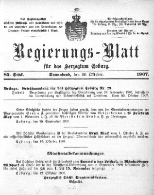 Regierungs-Blatt für das Herzogtum Coburg (Coburger Regierungs-Blatt) Samstag 26. Oktober 1907