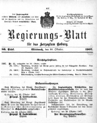 Regierungs-Blatt für das Herzogtum Coburg (Coburger Regierungs-Blatt) Mittwoch 30. Oktober 1907