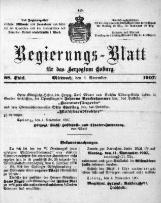 Regierungs-Blatt für das Herzogtum Coburg (Coburger Regierungs-Blatt) Mittwoch 6. November 1907