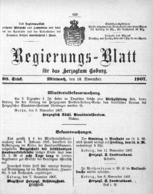 Regierungs-Blatt für das Herzogtum Coburg (Coburger Regierungs-Blatt) Mittwoch 13. November 1907