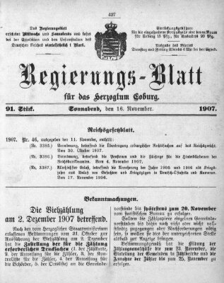 Regierungs-Blatt für das Herzogtum Coburg (Coburger Regierungs-Blatt) Samstag 16. November 1907