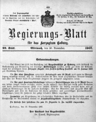 Regierungs-Blatt für das Herzogtum Coburg (Coburger Regierungs-Blatt) Mittwoch 20. November 1907